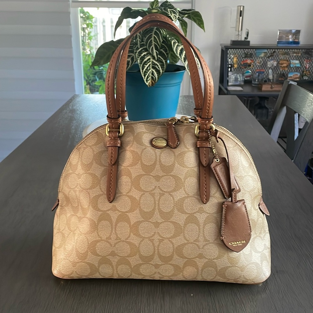 Coach Peyton Signature Monogram Coated Canvas and Leather Cora Domed Satchel